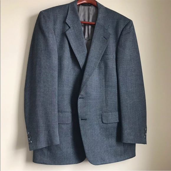 Vintage Burberry Blazer Sport Coat Blue Grey Sz 44 - Picture 2 of 11